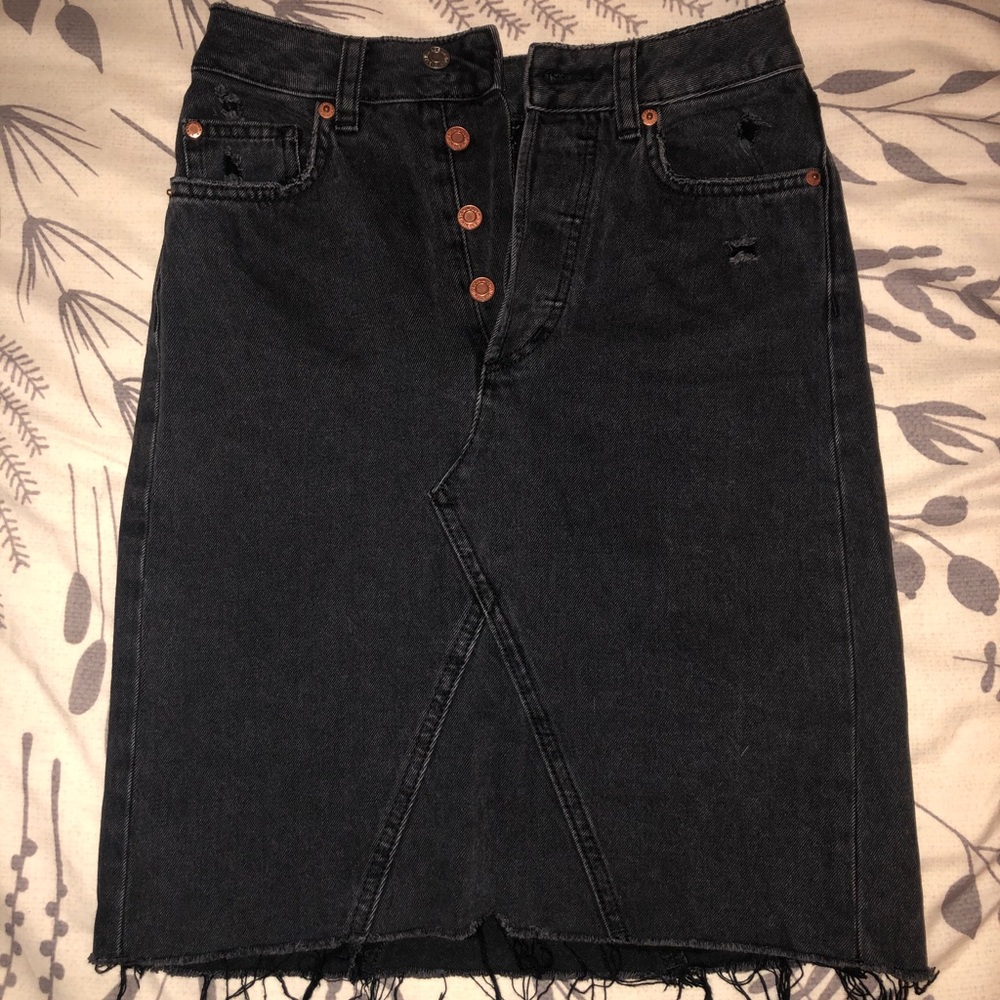 Black denim midi skirt